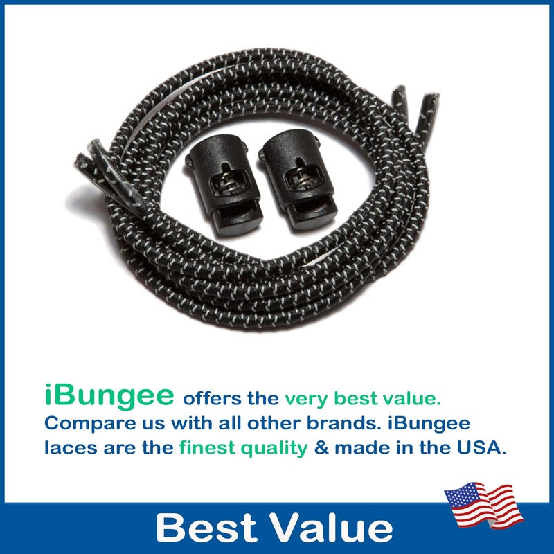 IBUNGEE LACES (Elastic No Tie Shoelaces (Reflective), (Black, 42-Inch) - Image 4